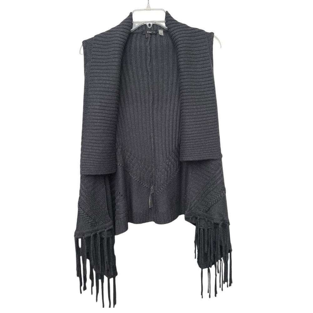 Dex Shawl Collar Fringe Sweater Vest Size Small Grey Wool Angora - Picture 2 of 10